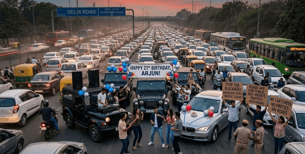 Birthday party on Delhi road triggers backlash over traffic disruption