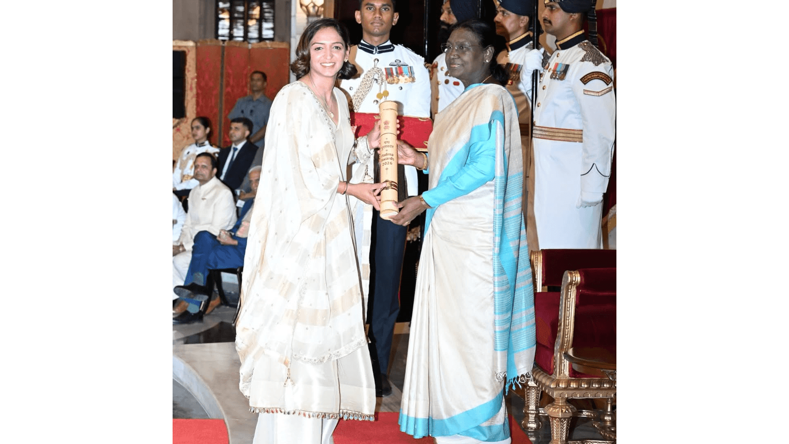 Harmanpreet Kaur keeps it elegant in ivory ethnic look at Padma Shri ceremony