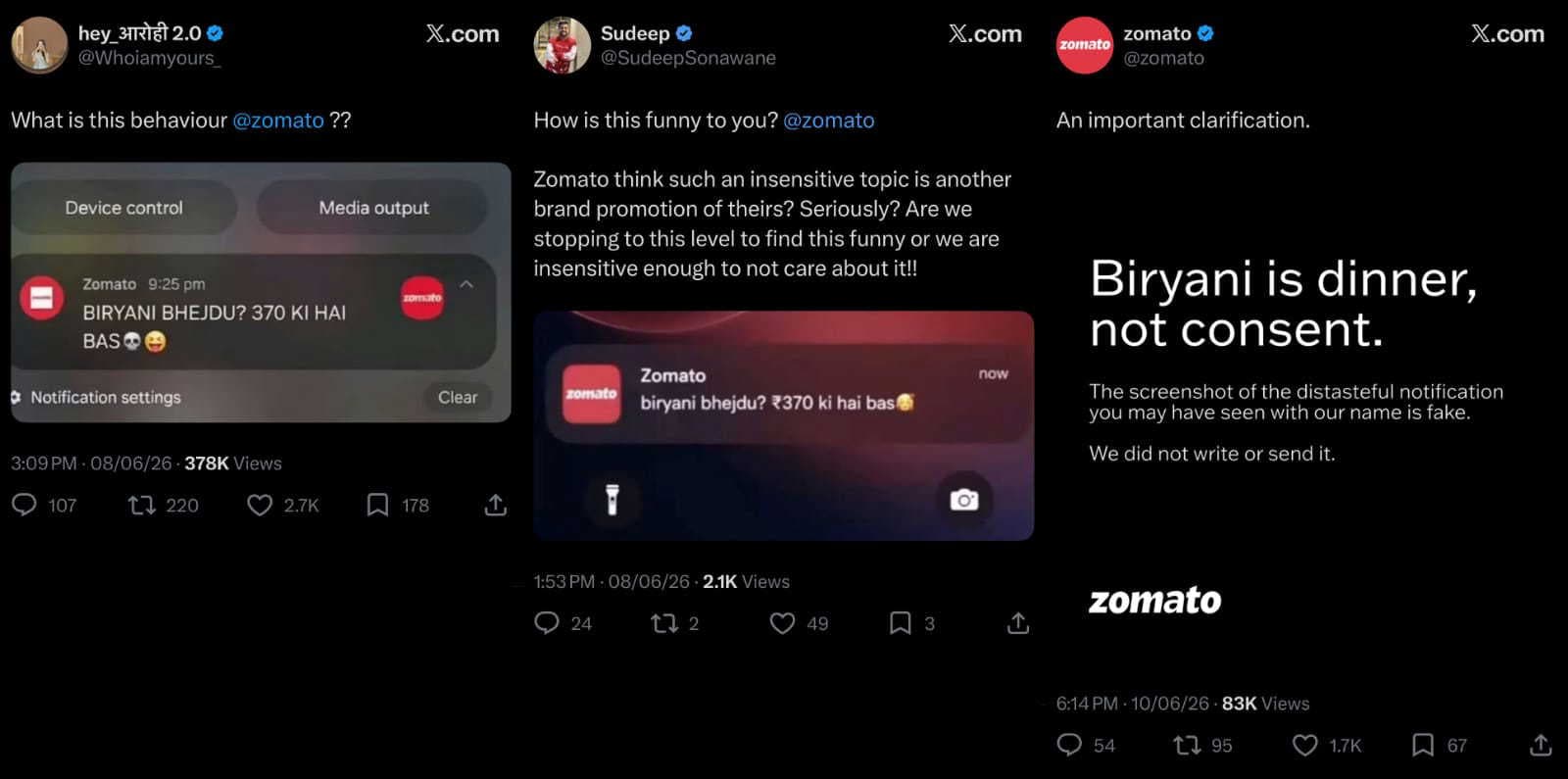 Zomato rejects viral ‘₹370 ki biryani’ notification, says screenshot is fake